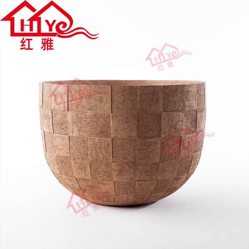 北欧风酒店玻璃钢圆形大花盆创意仿砂岩景观花器商业公区装饰花箱