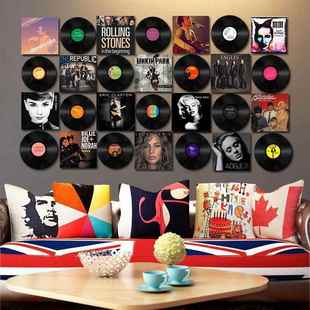 背复古胶唱片饰墙贴酒吧KTV店铺景墙创意海报黑墙饰工业风Otw5CTY