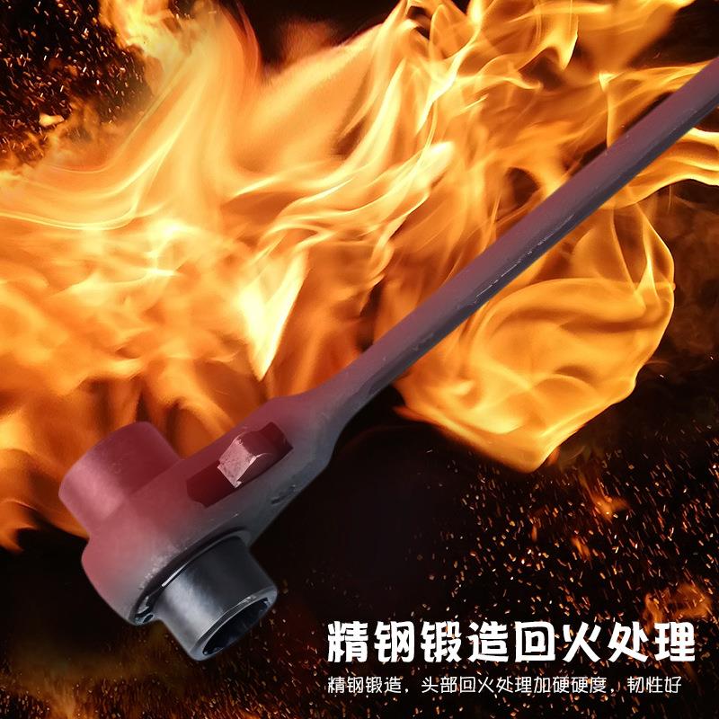 工业级尖尾棘轮扳手向两梅快517用花荆轮省力速双六角套筒工具板