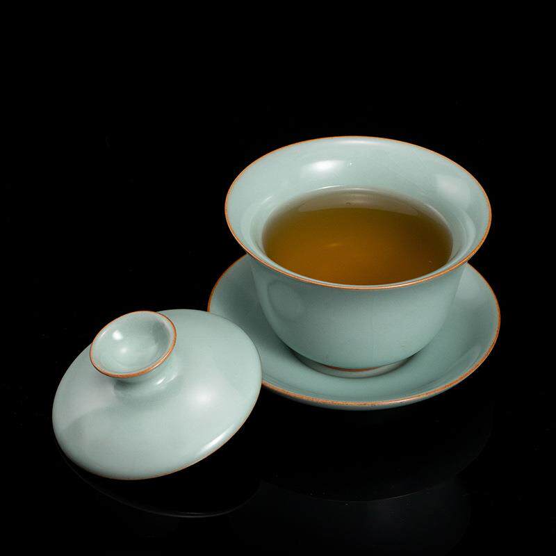 汝窑盖碗家用陶瓷泡茶碗天青开片可养三才盖碗单个大号中式敬茶碗
