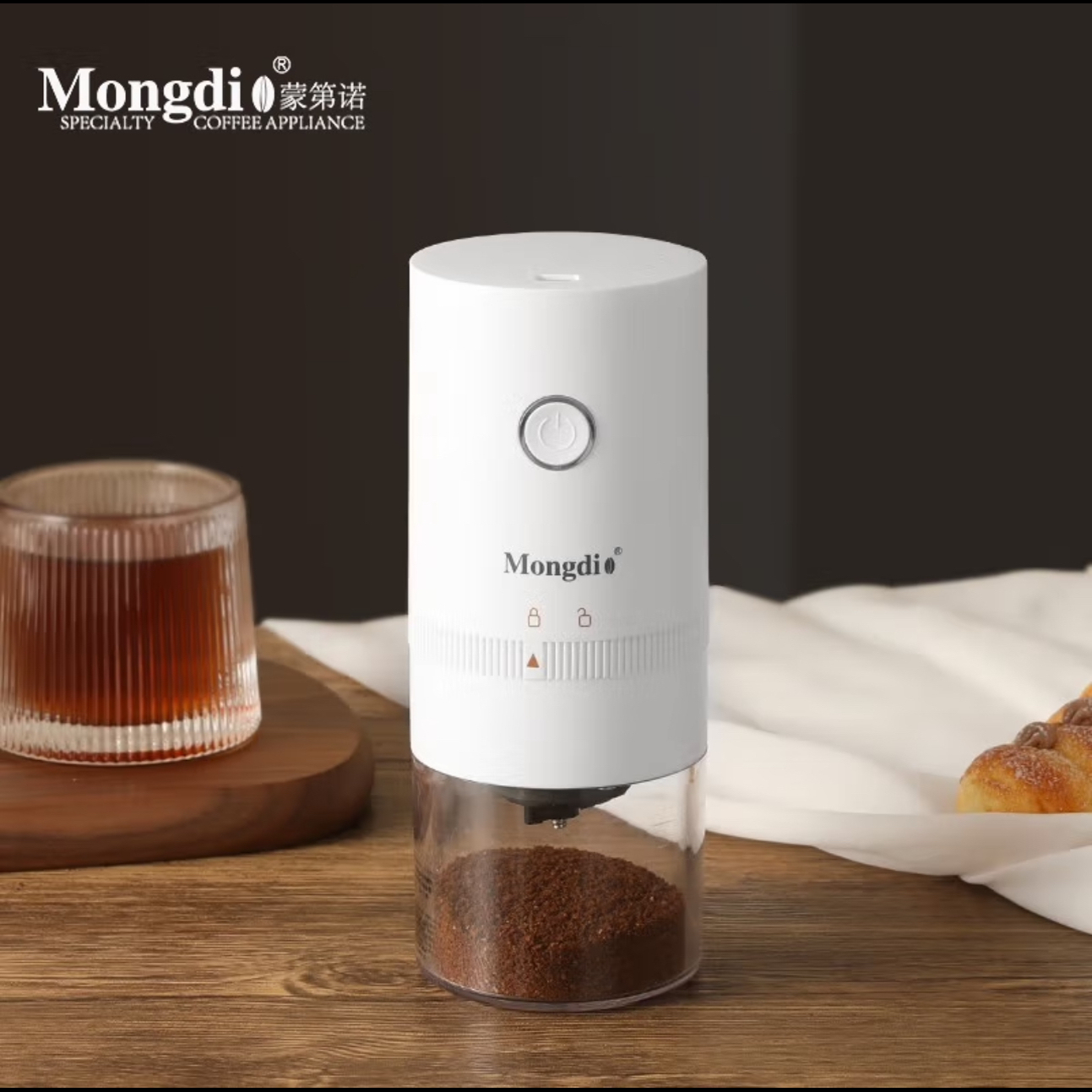 Mongdio电动磨豆机咖啡豆研磨机家用便携式咖啡研磨机手磨咖啡机