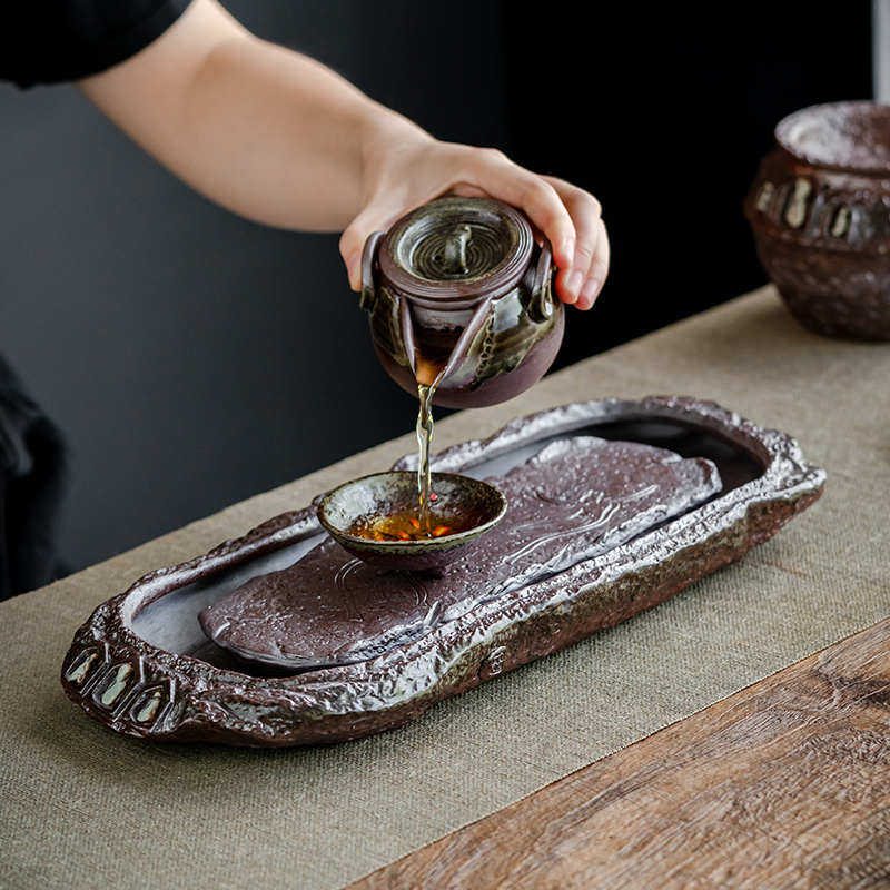 仿古烧蓄水窑变台中家用壶承式柴茶盘简易陶瓷泡小盘干复古禅意茶