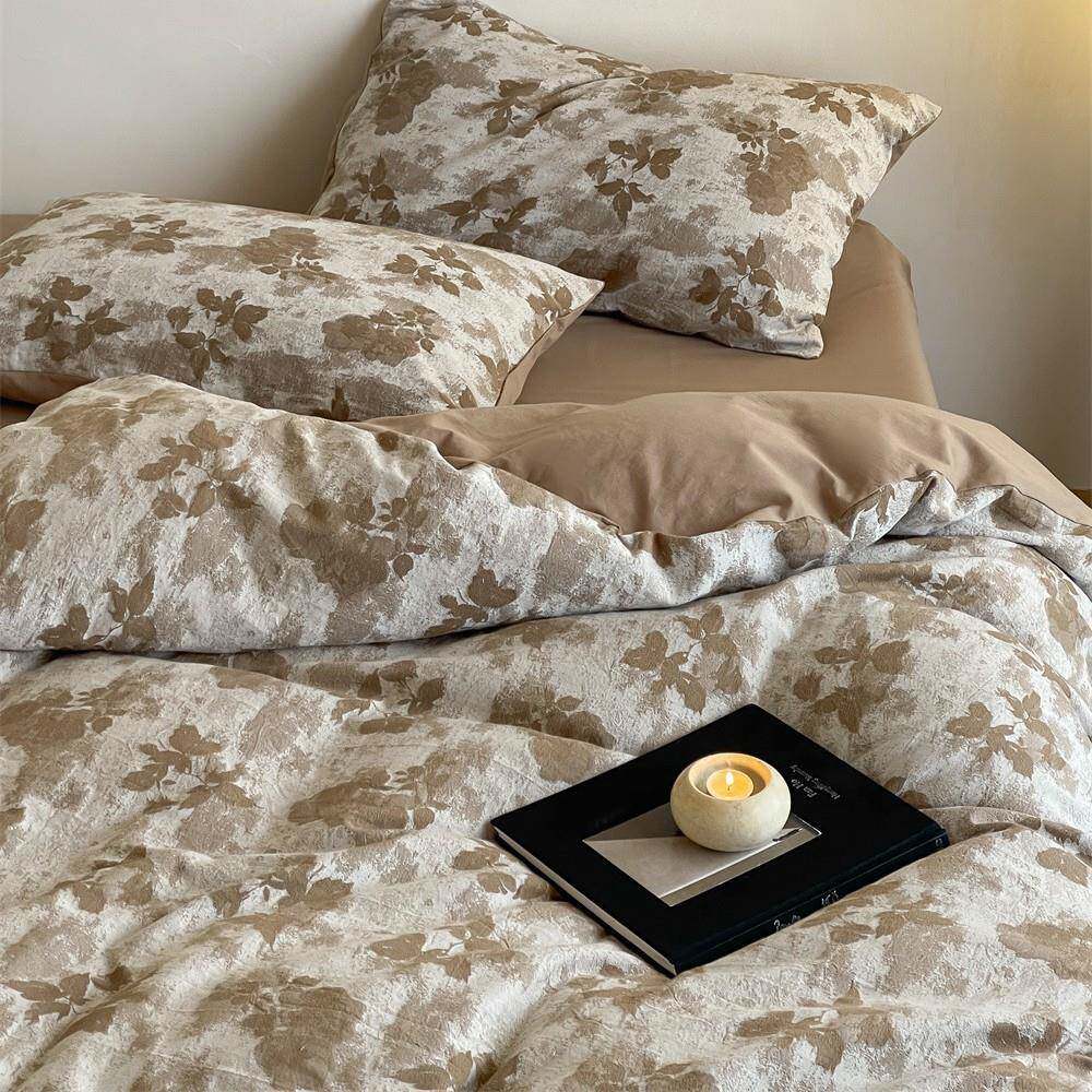 中古风色织空气感大提花全棉四件套简约柔软纯棉被套床单1.8m床品