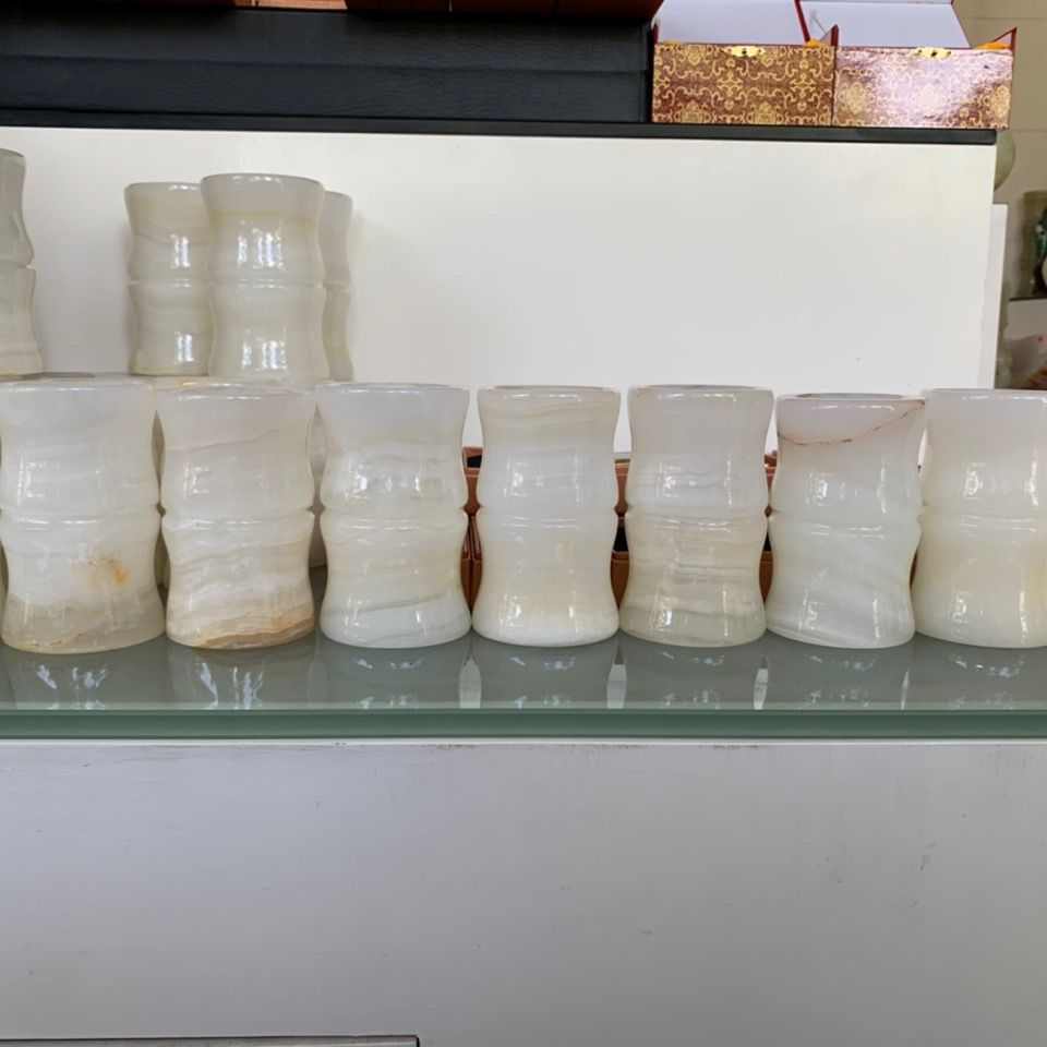 天然玉石笔筒茶筒办公桌茶几摆件文房四宝送长辈礼品小花瓶茶筒