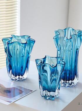克莱因蓝色琉璃花瓶玻璃摆件客厅插鲜花水养北欧创意餐桌轻奢干花