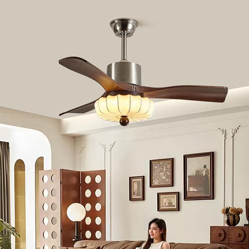 中无品牌/古风扇室吊灯胡桃木茶蚕丝电布艺客厅餐厅卧室房间大电