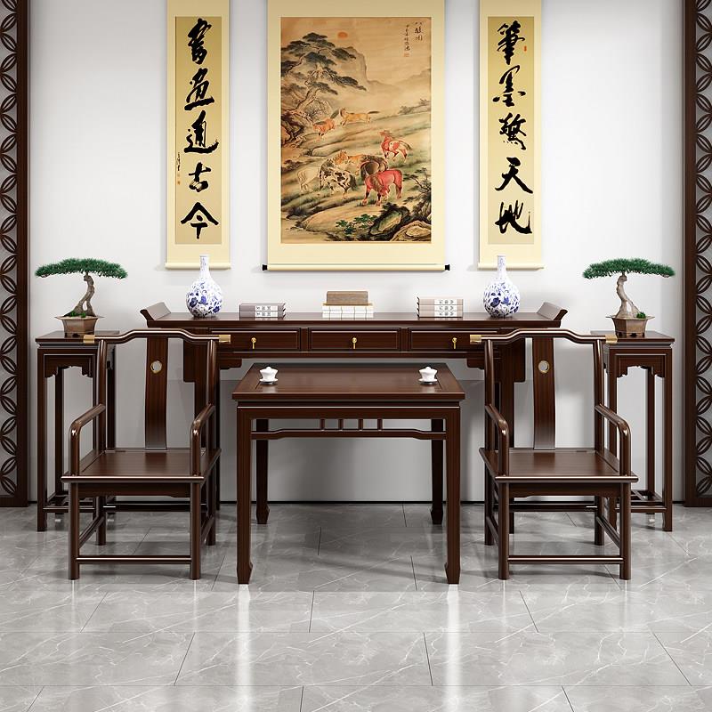 新中式实木中堂六件套家用八仙桌农村神台堂屋家俱供桌条案翘头桌图片
