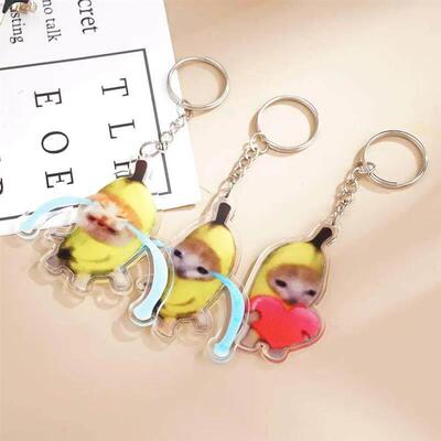Creative Cute Banana Cat Meme Keychain Girl Students Funny H