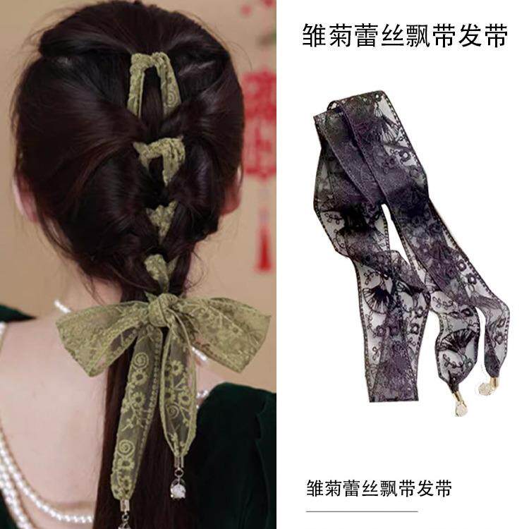 雏菊蕾丝飘带发带小丝巾包包装饰细小领巾长条绑发编发扎头发饰女