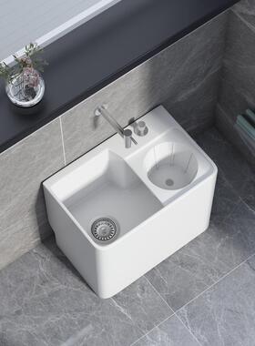 cs拖把池家用阳台卫生间地排陶瓷拖布池侧排带沥水篮大号槽池