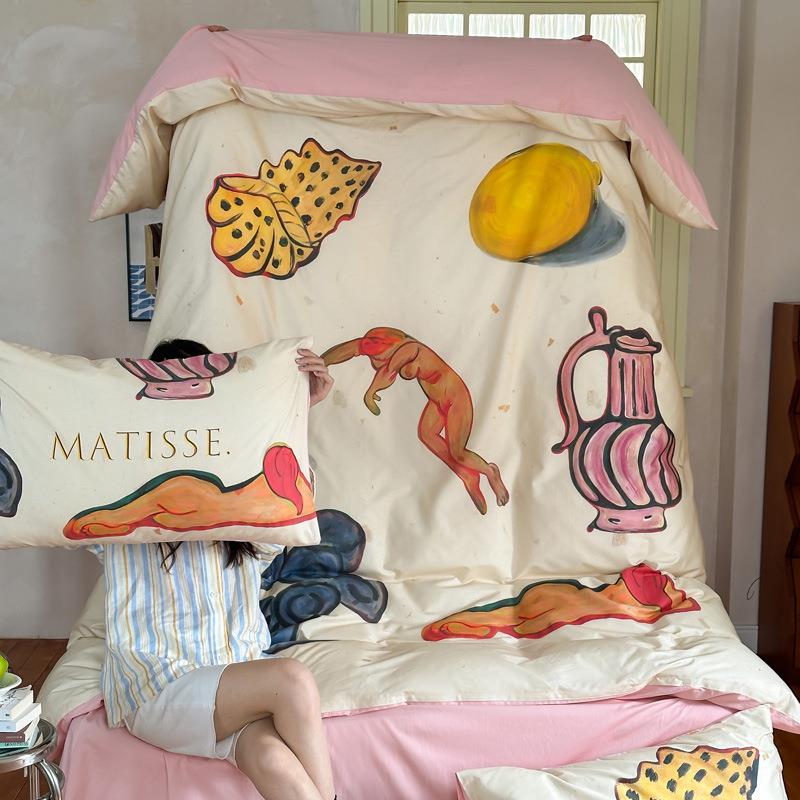 复古油画风文艺床品四件套纯棉全棉贡缎床单床笠被套被罩床上用品