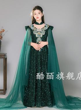 正品高端红色女童礼服儿童主公筝裙秀模特走主持人礼服弹古演出服