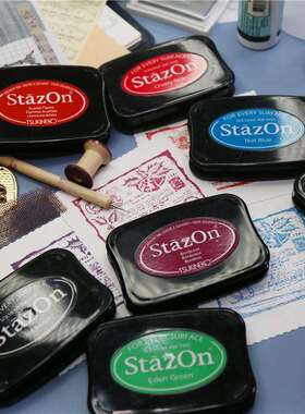 SZ月猫StazOn油性速干多功能涂料印台绿色红色印章橡皮章用印泥