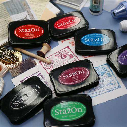 SZ月猫StazOn油性速干多功能涂料印台绿色红色印章橡皮章用印泥