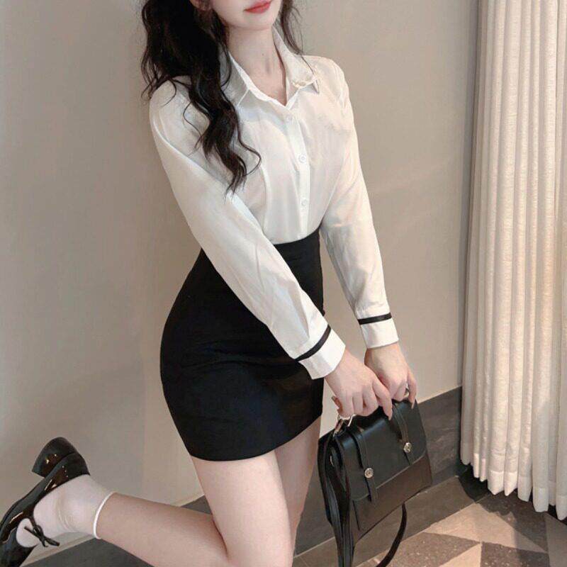 秋季白色长袖衬衫性感包臀裙前台酒店时尚工作服职业气质女jk制服