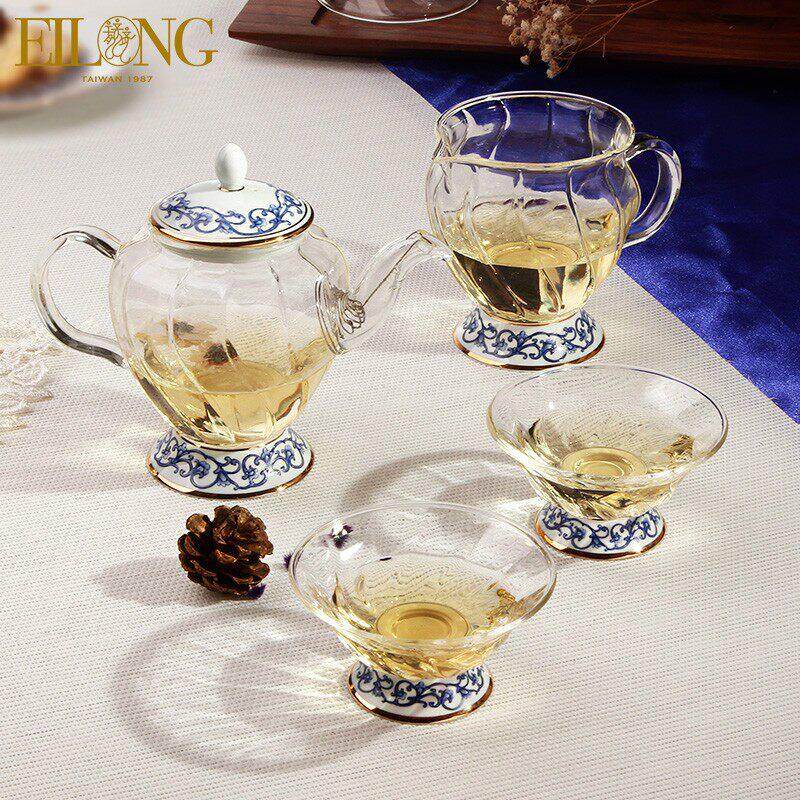 台湾宜龙eilong晶艳玫瑰花茶玻璃中式4入亚洲家用精致英式养生