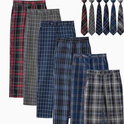 制服DK格子裤男女情侣高腰学生裤班校服裤英伦学院风直筒春秋长裤