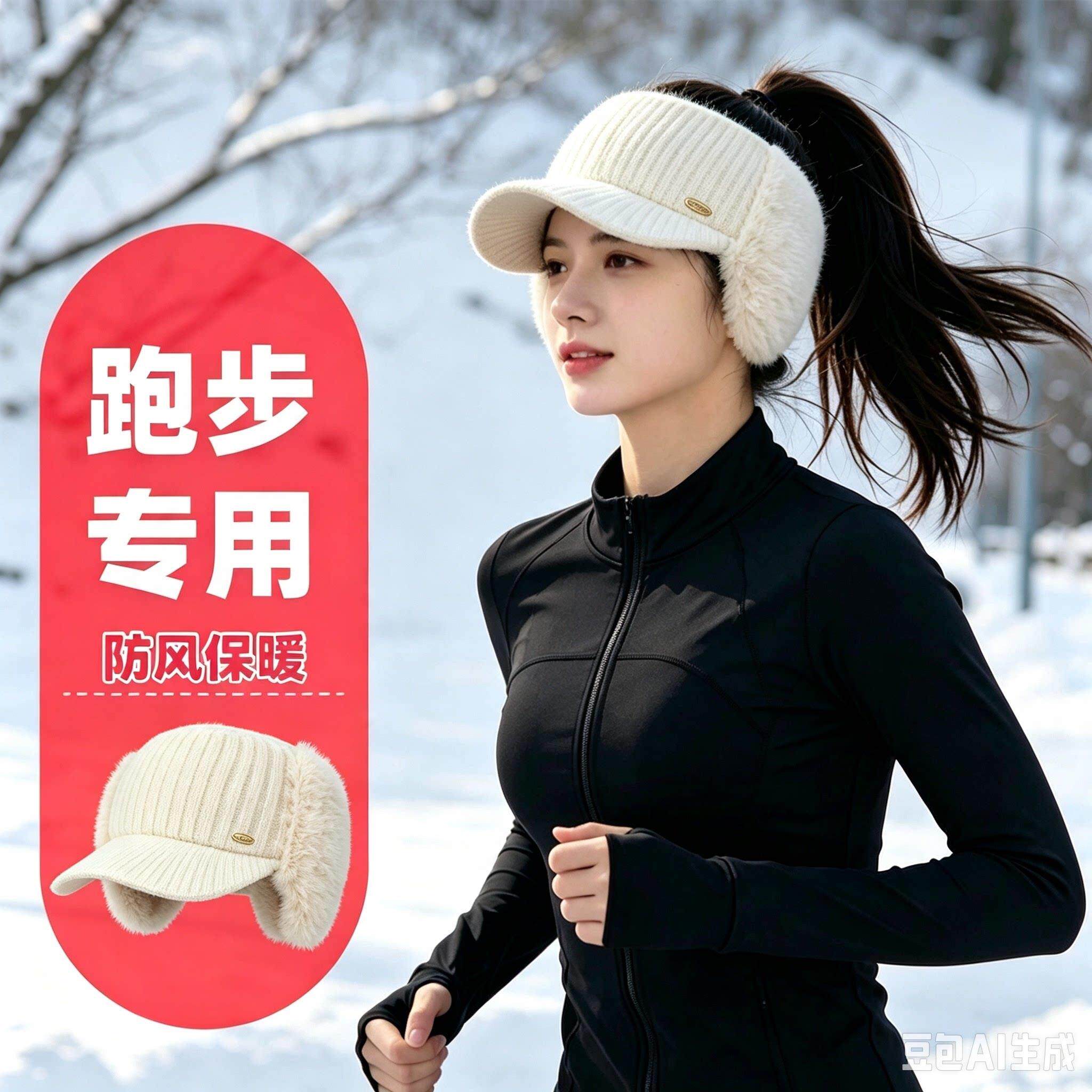冬天跑步帽子女秋冬棒球帽运动户外晨跑防风寒保暖护耳马尾空顶帽