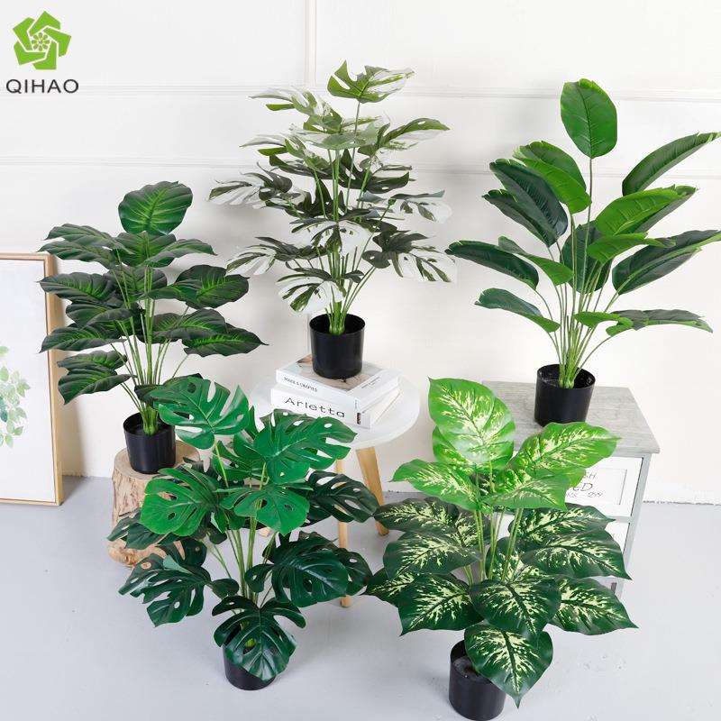 仿真绿植万年青绿萝盆栽桌面摆件小植物客厅落地装饰仿真龟背叶