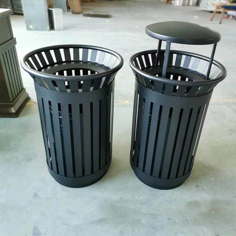 户外广场商场铁质铁艺垃圾桶单桶室外圆形金属无盖垃圾筒果皮箱