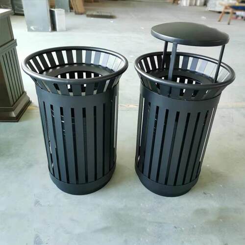 户外广场商场铁质铁艺垃圾桶单桶室外圆形金属无盖垃圾筒果皮箱