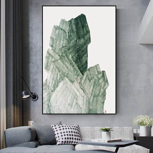新中式客厅装饰画石来运转绿色客厅玄关墙面挂画样板房软装家居画