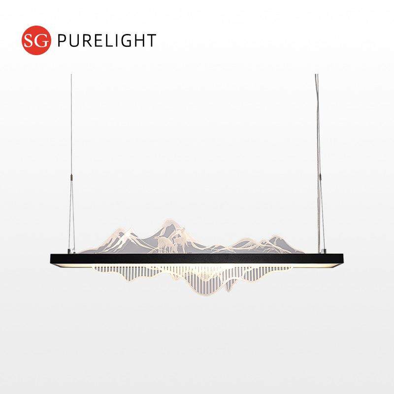 灯轻奢吧台灯山水餐厅长条饭厅具办公室禅意书房灯茶室新中式吊灯