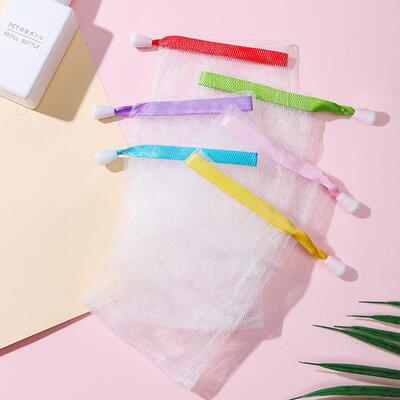 Colorful ribbon drawstring bubble net, hangable foam net bag