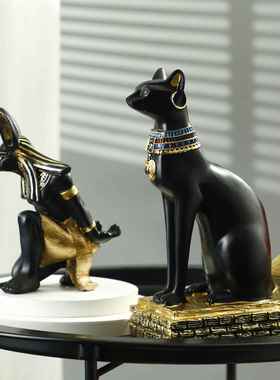 阿努比斯狗神猫神红酒架手机支架家居客厅桌面装饰树脂工艺品摆件