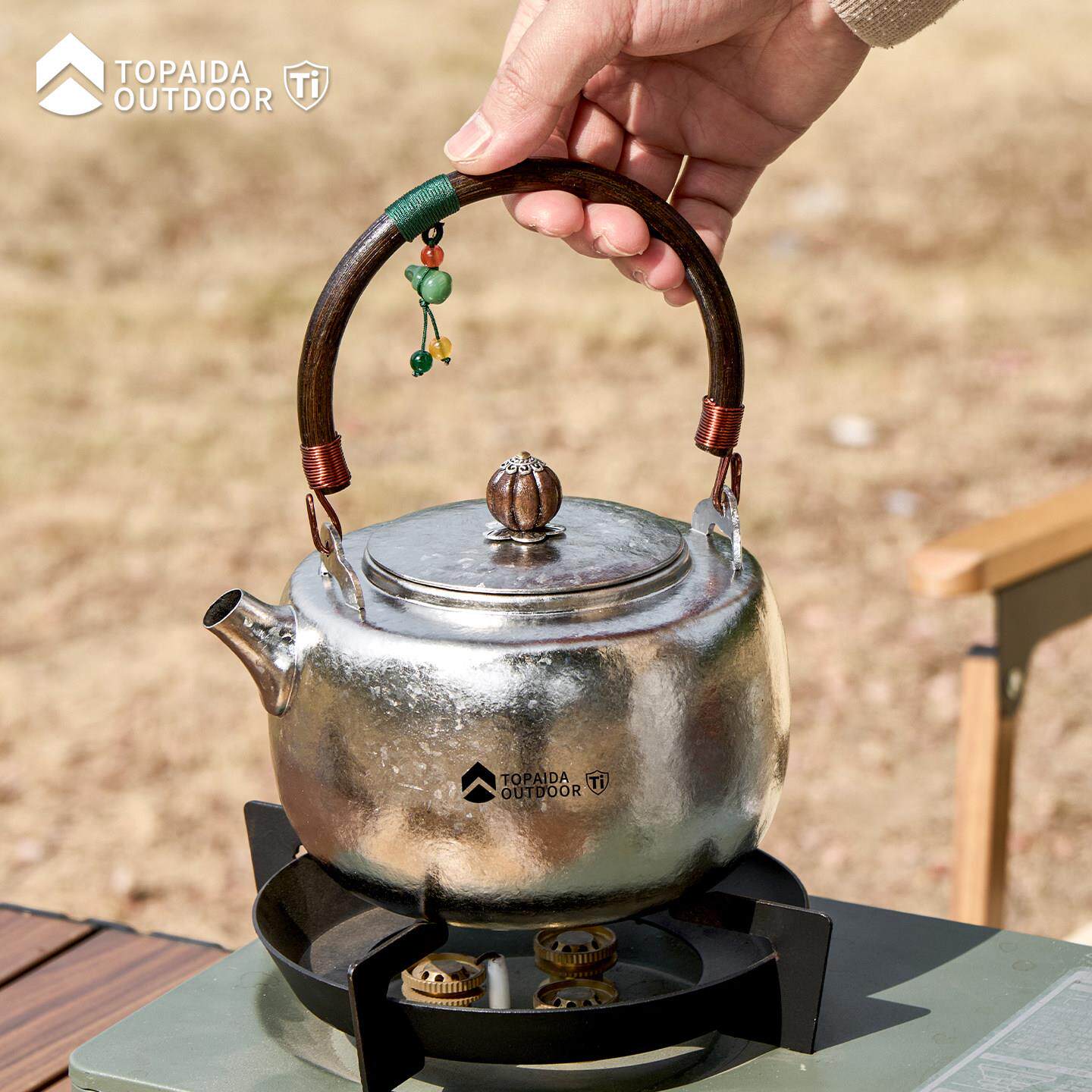 纯钛烧水壶家用泡煮茶器户外围炉煮茶纯钛茶壶提梁便携式纯钛茶具