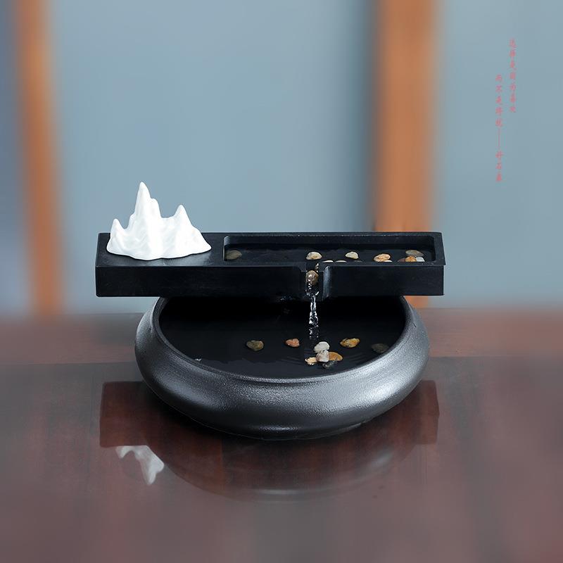 好石寨 流水摆件陶瓷造景凉亭假山盆景 小水循环微景观招财装饰石