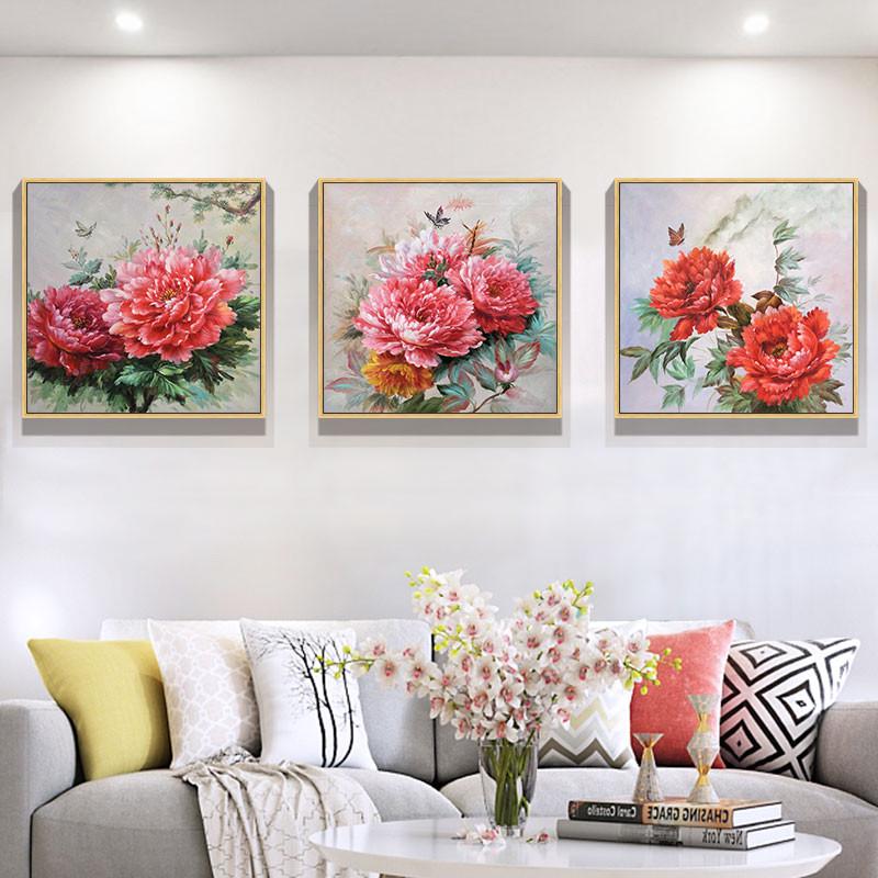 5d钻石画满钻客厅三联现代卧室牡丹花开富贵十字绣2024新款钻石绣