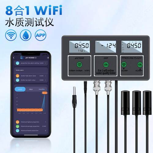 W218八合一WiFi水质测试仪TDS/ORP/PH/EC/盐度/温度计水质分析仪
