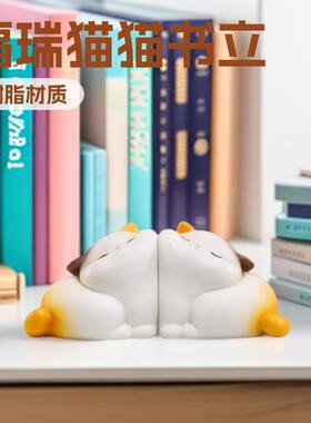 福瑞猫猫贴贴书立 卡通创意设计桌面树脂工艺品萌趣可爱树脂摆件