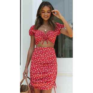 Lace Pleated Set piece Short Two Top Skirt