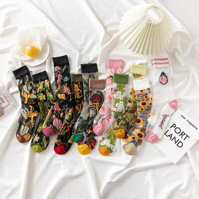 France Fresh Floral Art Funny Socks Transparent Abstract Des