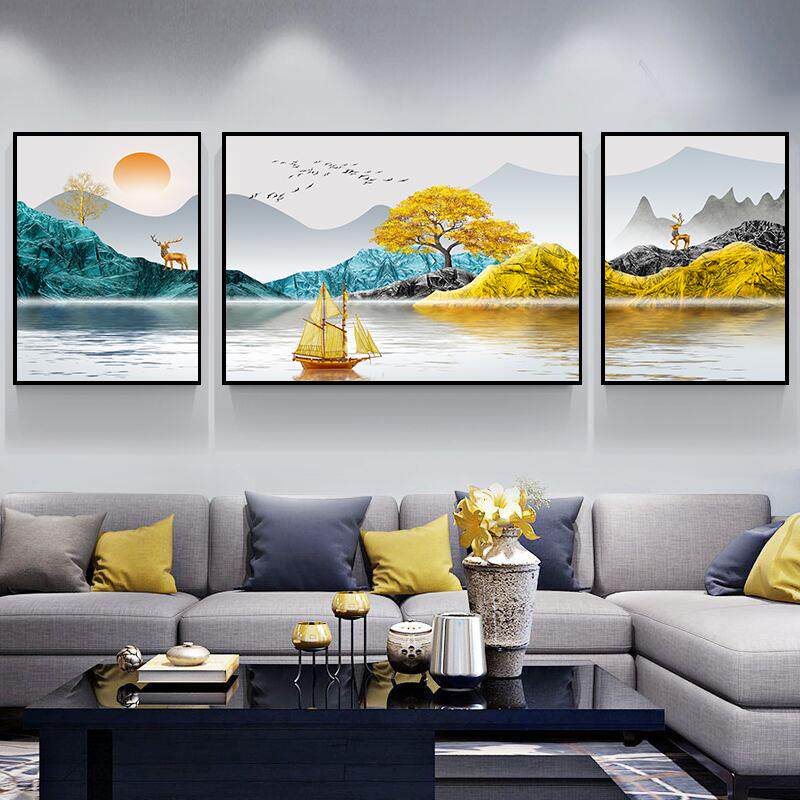 ALI6轻奢三联画2026新款十字绣线绣客厅手工自己刺绣山水风景一帆