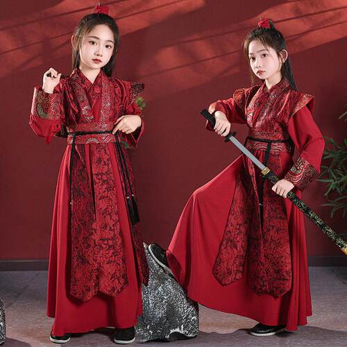 儿童汉服女童花木兰cos服装武侠风女孩剑客飞鱼服侠客中国风古装