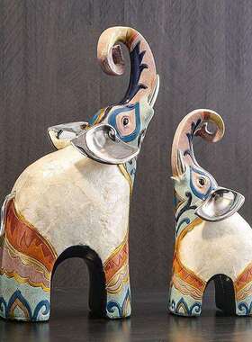 创意轻奢树脂大象工艺摆件书房办公室书柜个性复古软电视柜装饰品