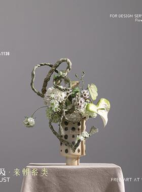 妖及 现代手绘陶瓷花器仿真花【衔草结花】样板间书桌展示柜摆件
