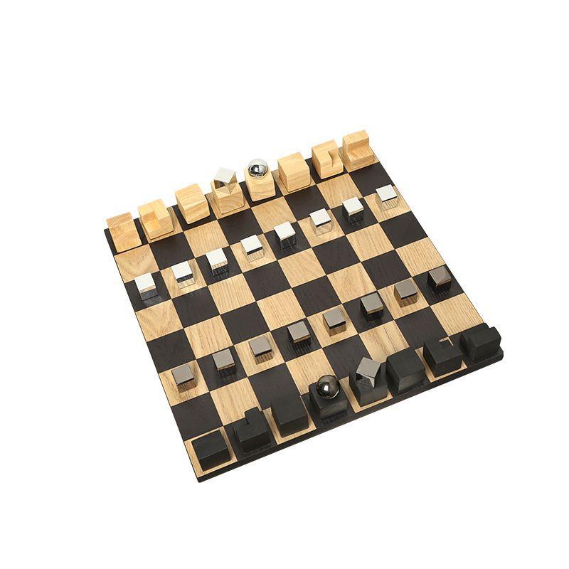 创意现代极简实木棋盘国际象棋摆件售楼处酒店桌面设计师软装饰品