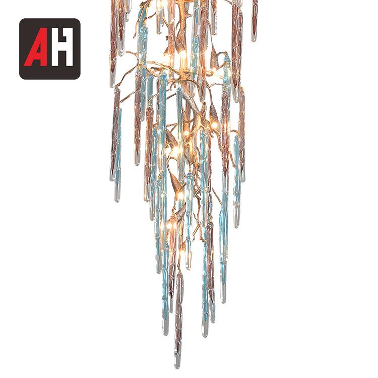 全铜吊灯奢别墅复式楼梯水晶术吊灯WLY酒店大堂灯艺现代轻树枝设