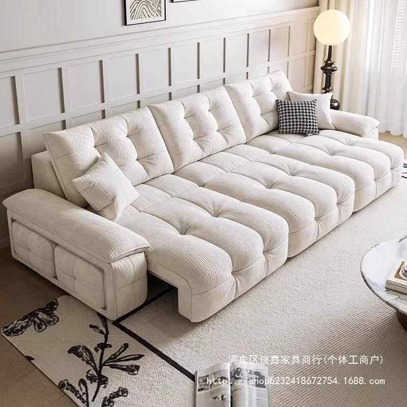 雪发尼艺尔零靠墙电动功能沙发床奶油风客厅沙布无品牌/沙发单木