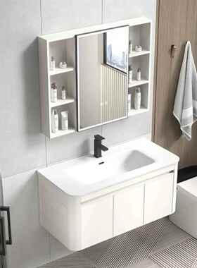 白色柜圆弧加太空铝浴室组合防洗漱台陶瓷一水体盆LTX洗手脸盆厚