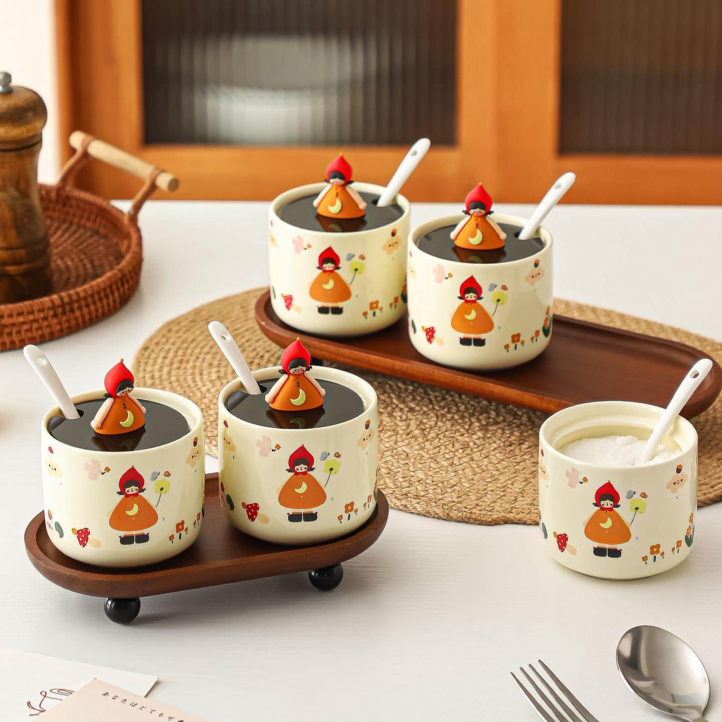 可爱蘑菇女孩陶瓷调味罐组合套装高颜值家用厨房盐味精辣椒收纳盒,厨房/烹饪用具,调味瓶罐/调料研磨器,淘宝优惠券,粉丝福利购,淘宝优惠卷