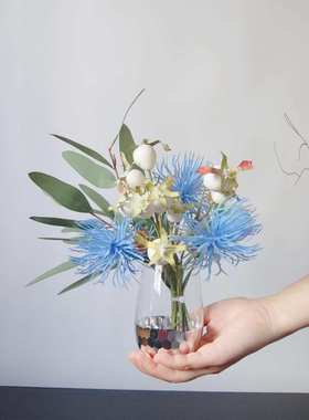 蓝色摆件仿真摆花拍m245洽谈花束餐桌售楼处务台商桌休息室样板间