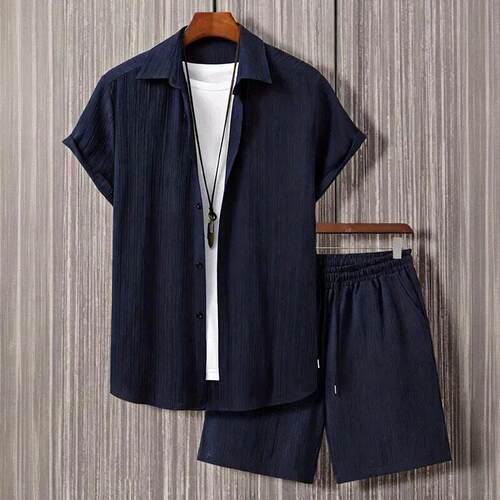 Men's Two-Pieces Outfits Set Regular Fit Solid Textured