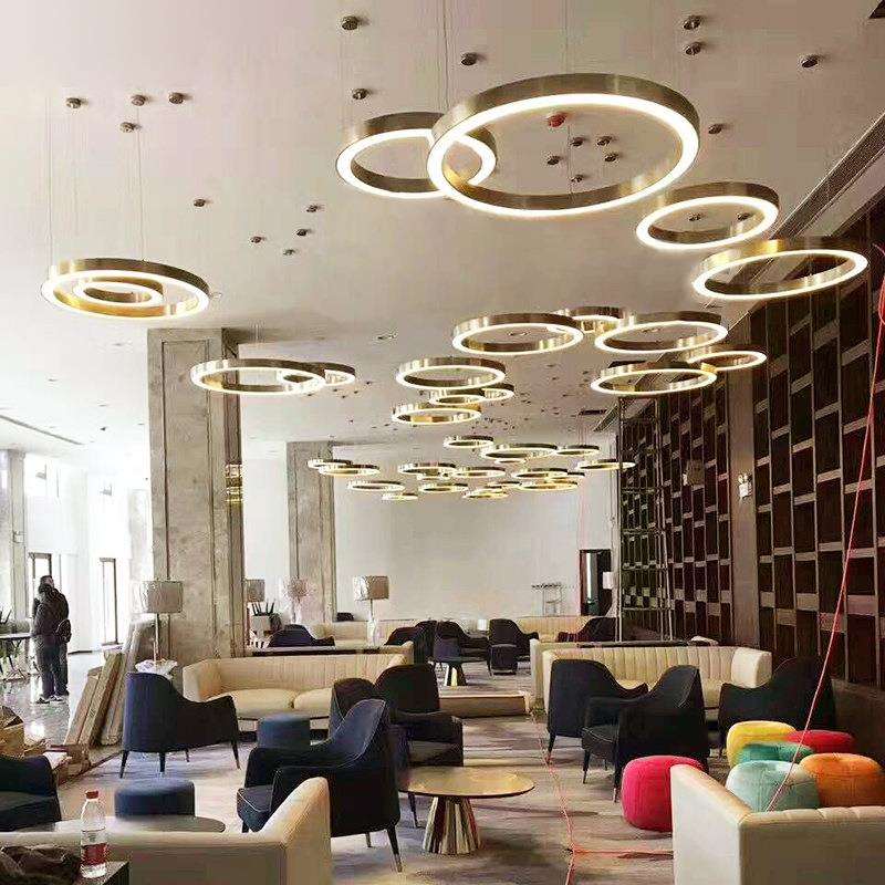 LED圆形金色圆环灯后现代简约餐厅客厅大堂客厅不锈钢圈圈吊灯