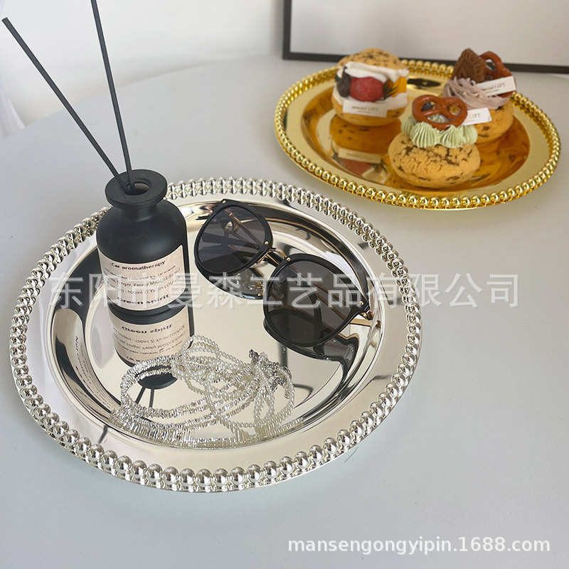 欧式金属圆形下午茶糕点果盘点心盘收纳托盘婚庆甜品台装饰摆件