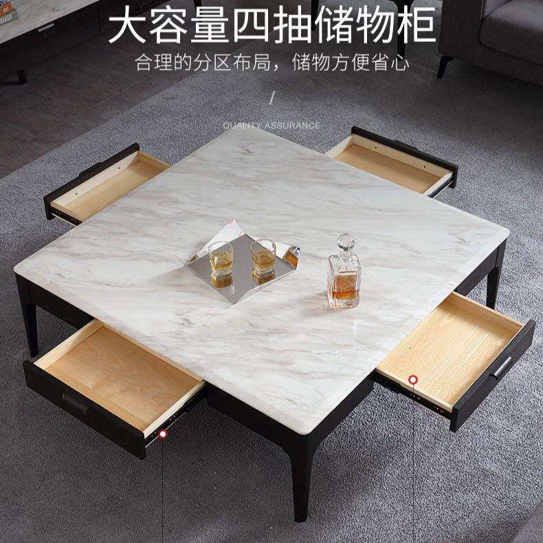 简约现代大理石茶几电视柜组合设计客厅办公实木正方形储物柜茶桌